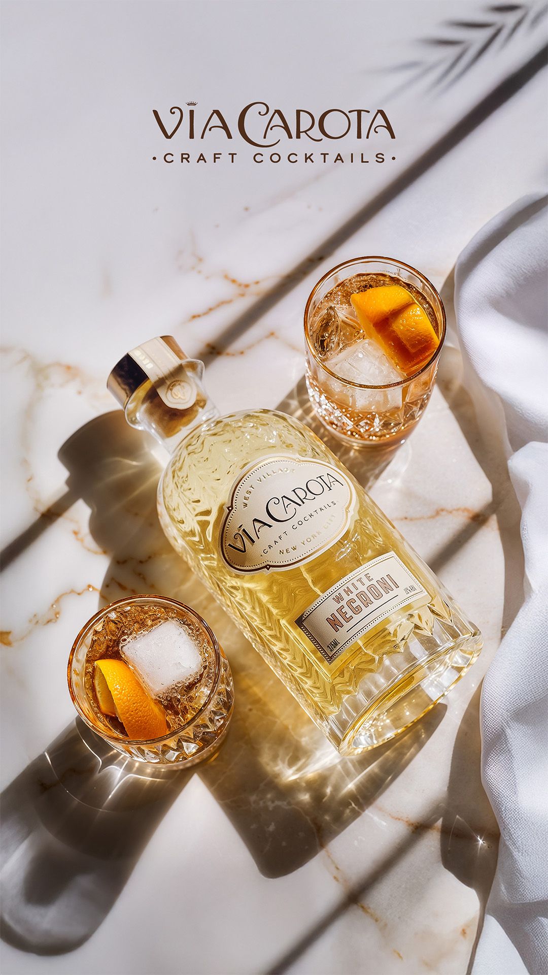 Via Carota vertical story frame with the craft cocktail collection — Chronos Studio.