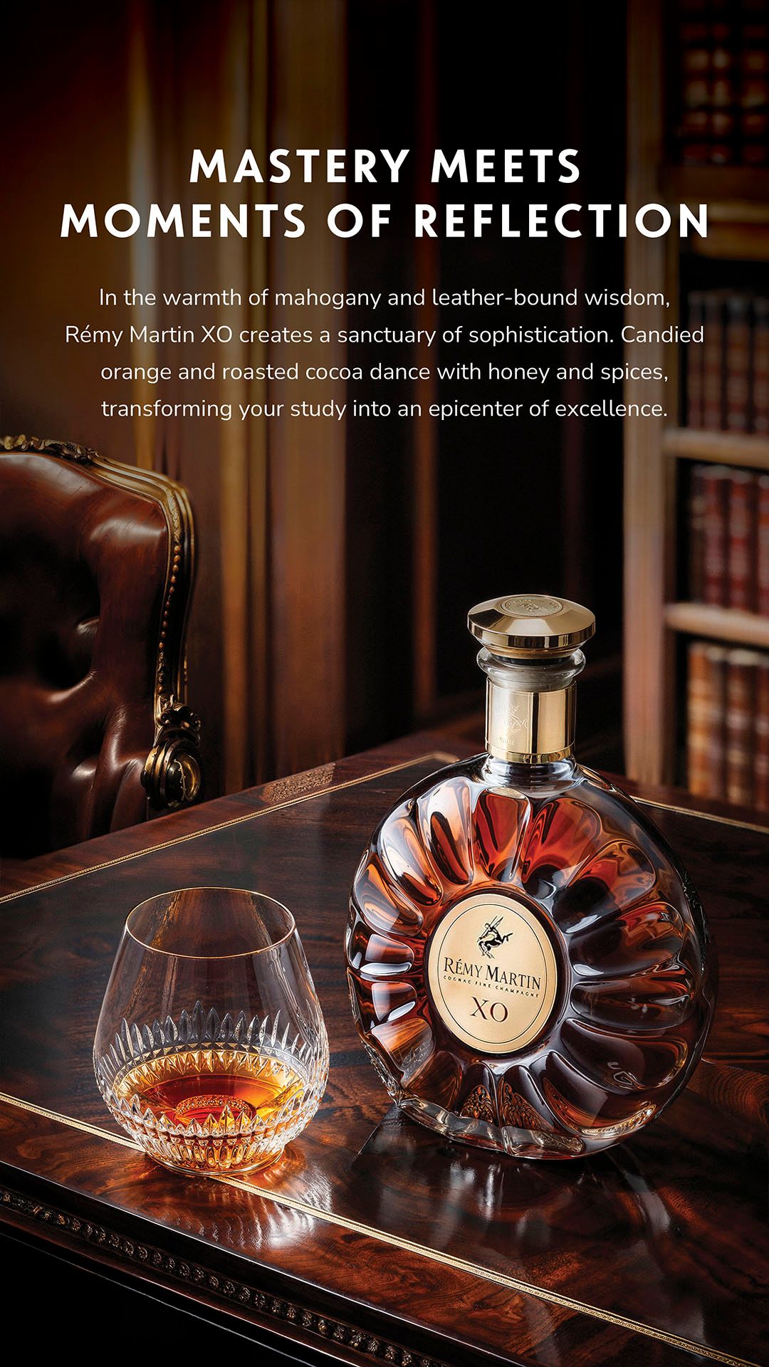 Rémy Martin XO vertical social asset with cognac serve and heritage styling — Chronos Studio.